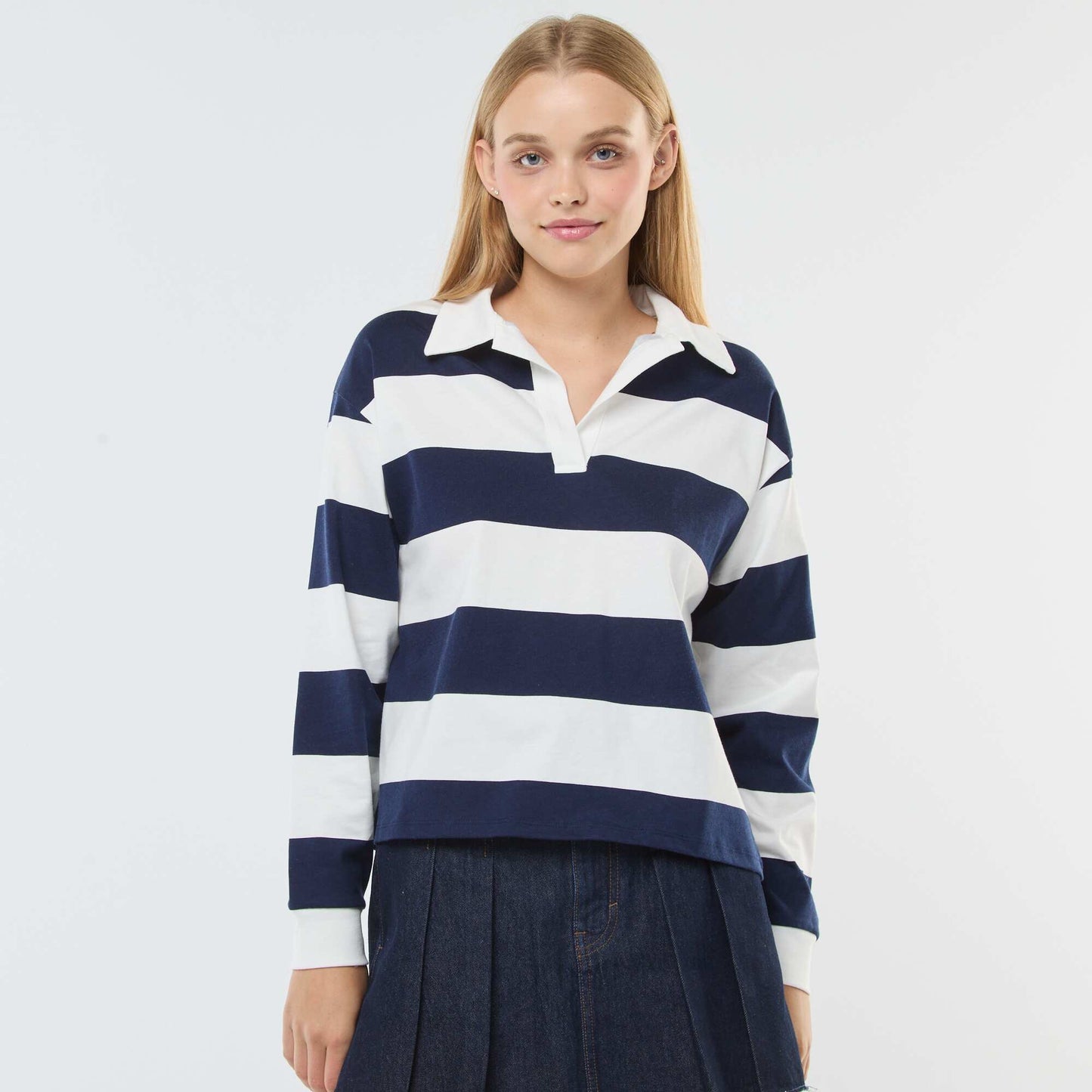 T-shirt polo oversize rayé BLEU