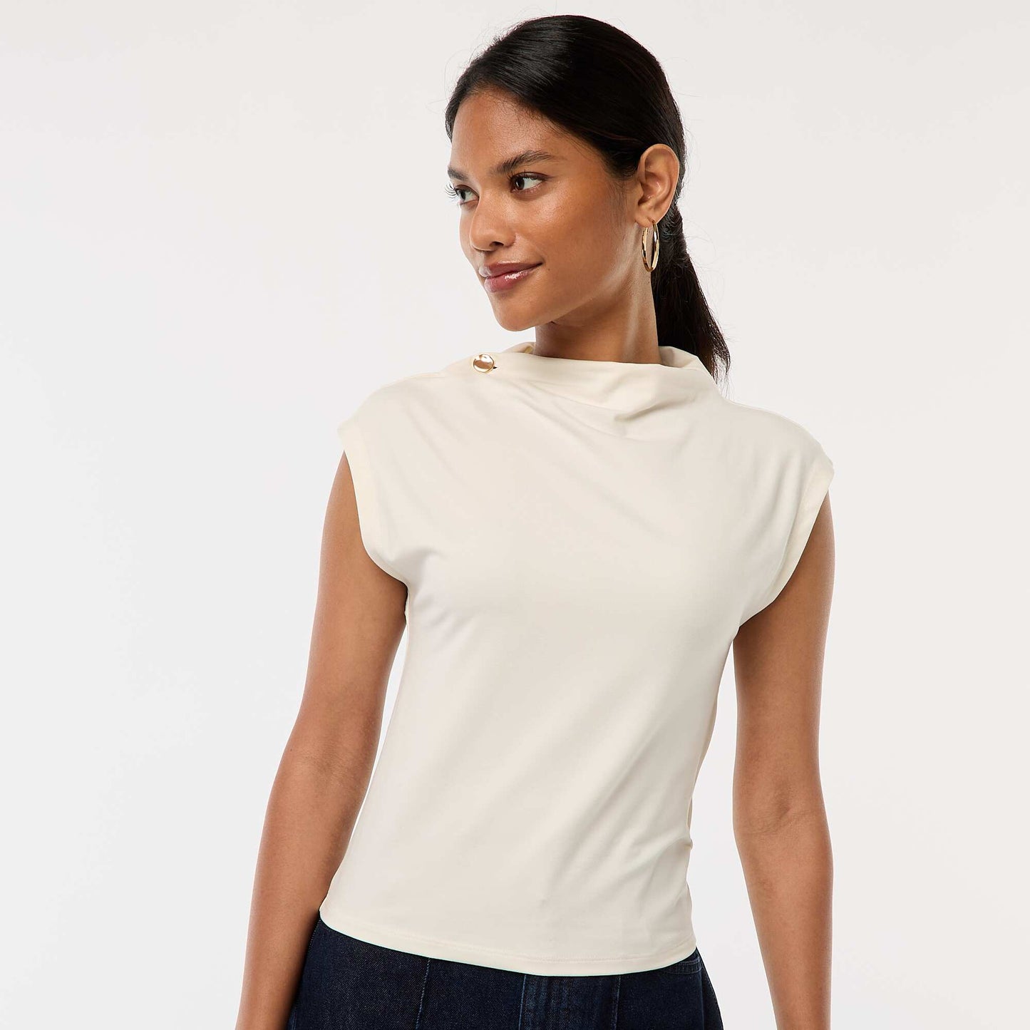 Top sans manches avec col montant BLANC