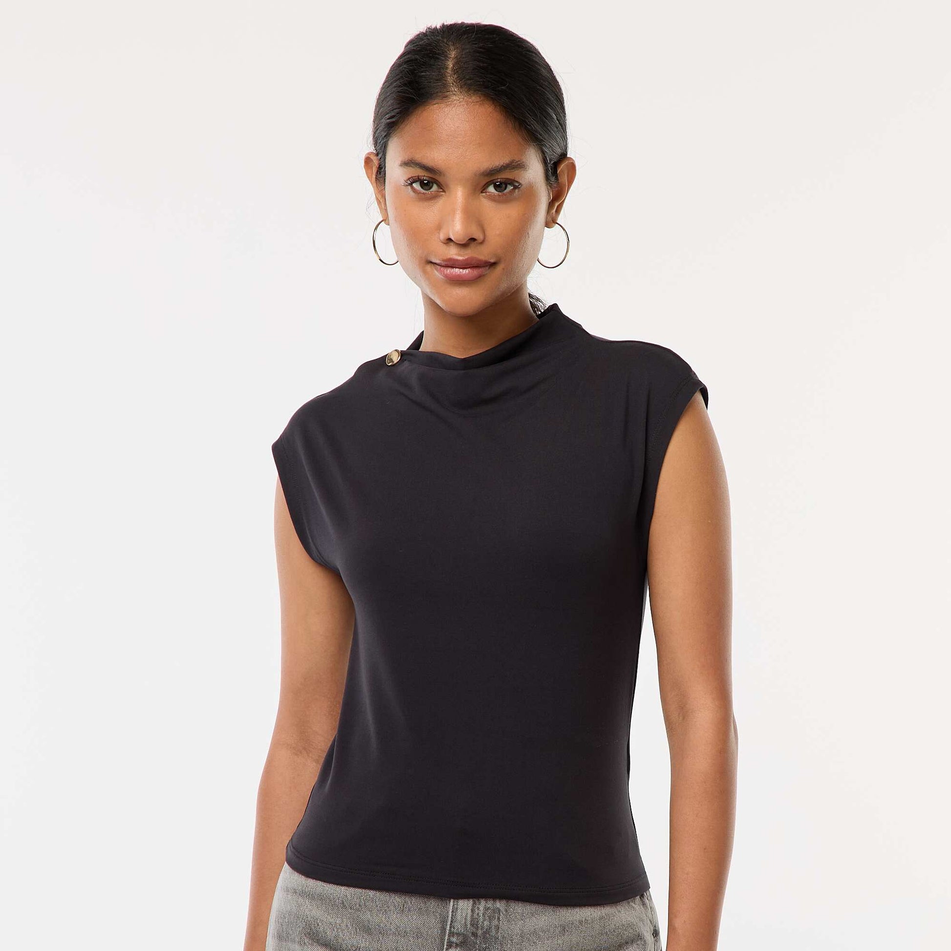 Top sans manches avec col montant NOIR