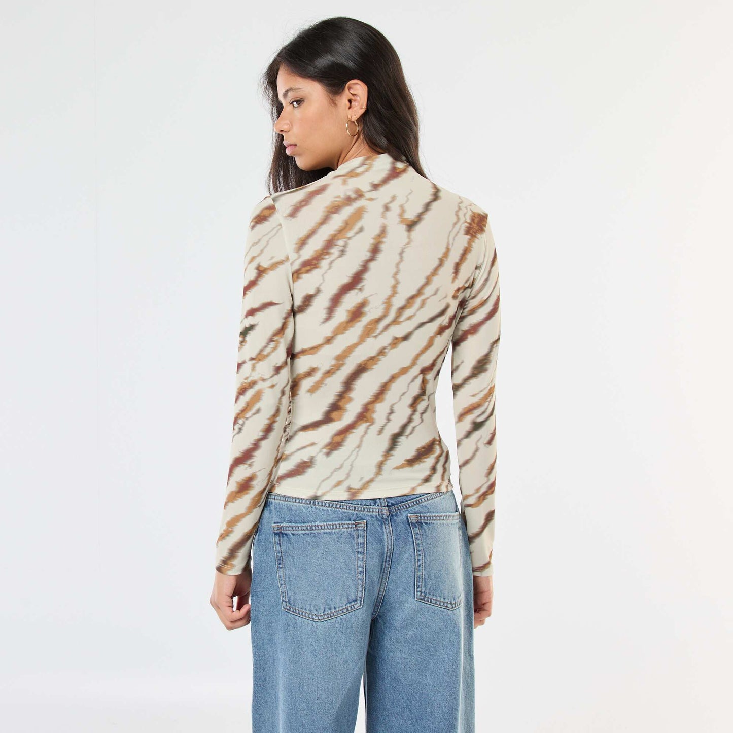 T-shirt fluide avec col montant à motif BEIGE