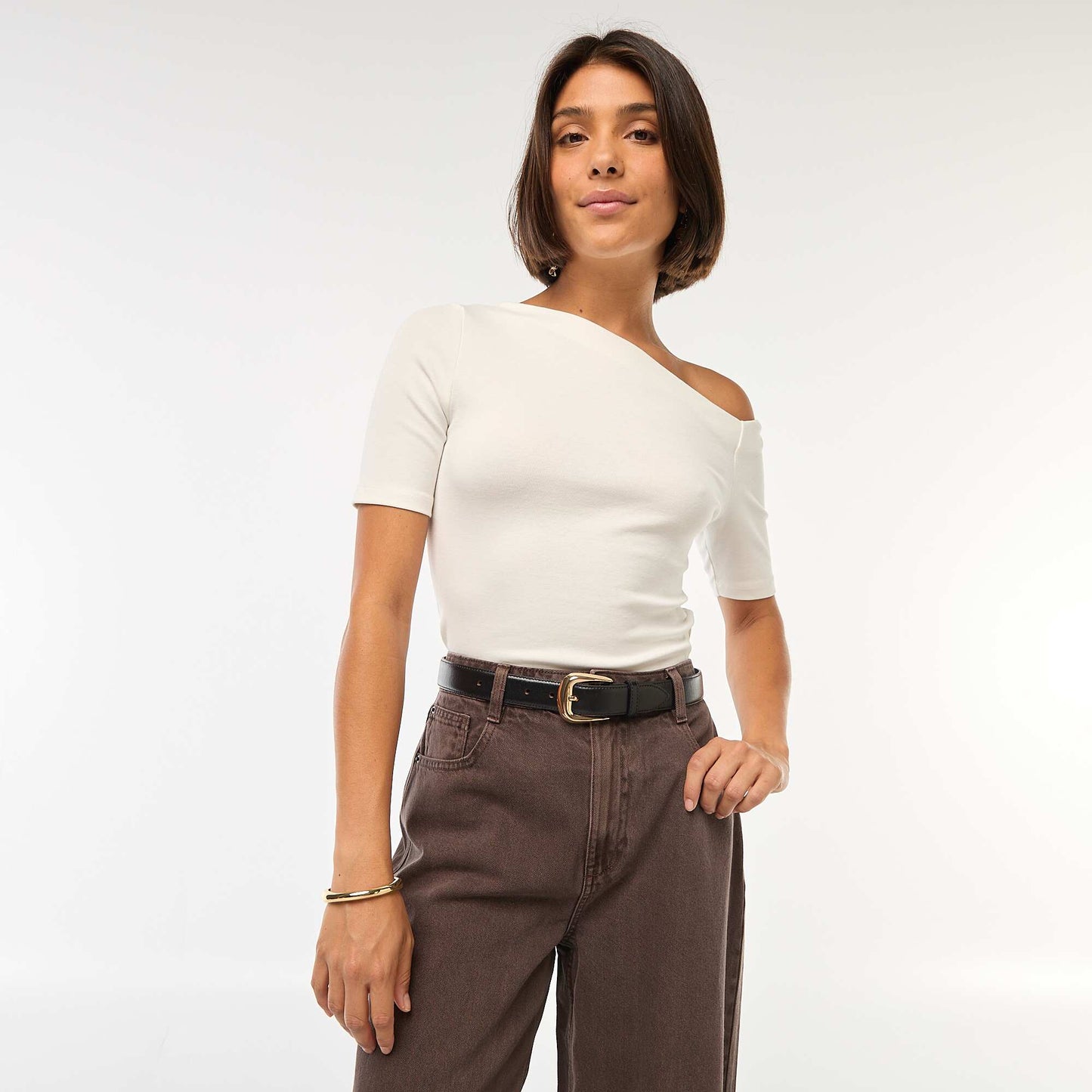 T-shirt col bateau BEIGE