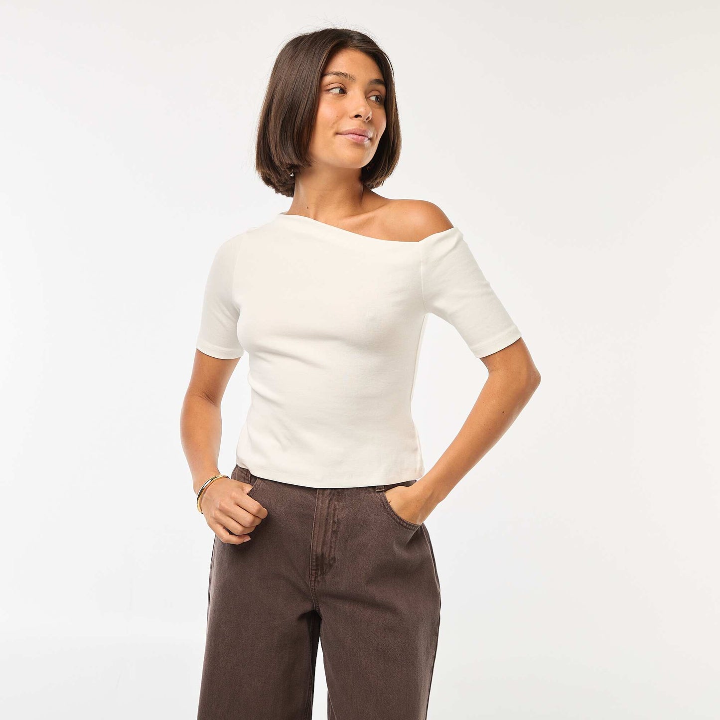 T-shirt col bateau BEIGE