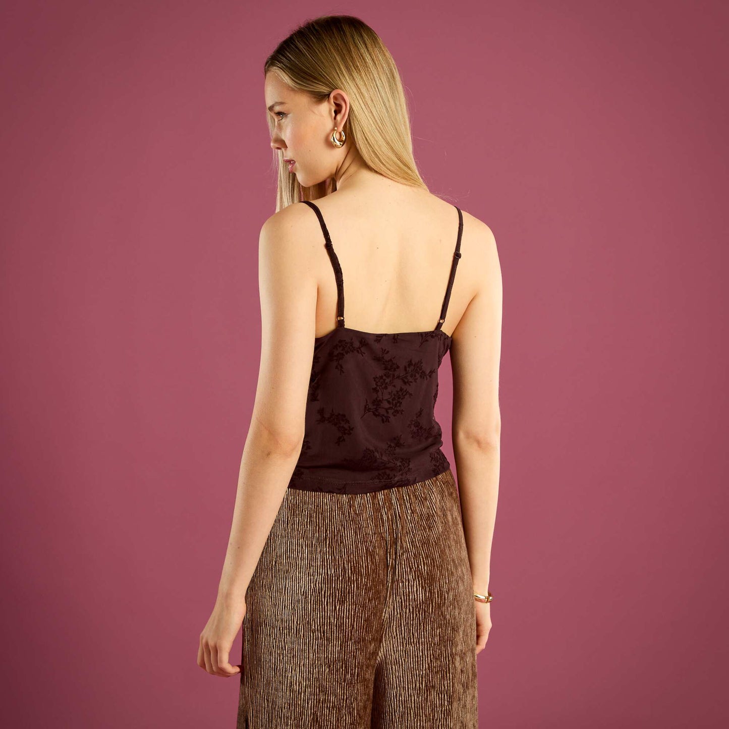 Top en tulle à motif fleuri ROUGE