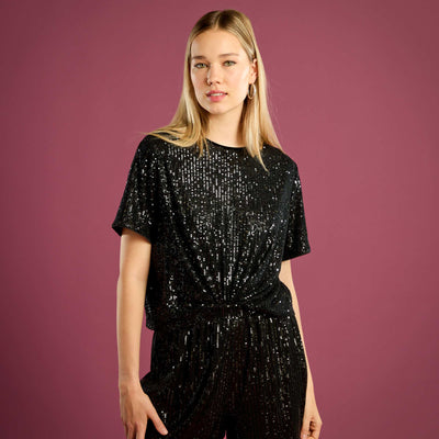 Tee-shirt de fêtes à sequins NOIR