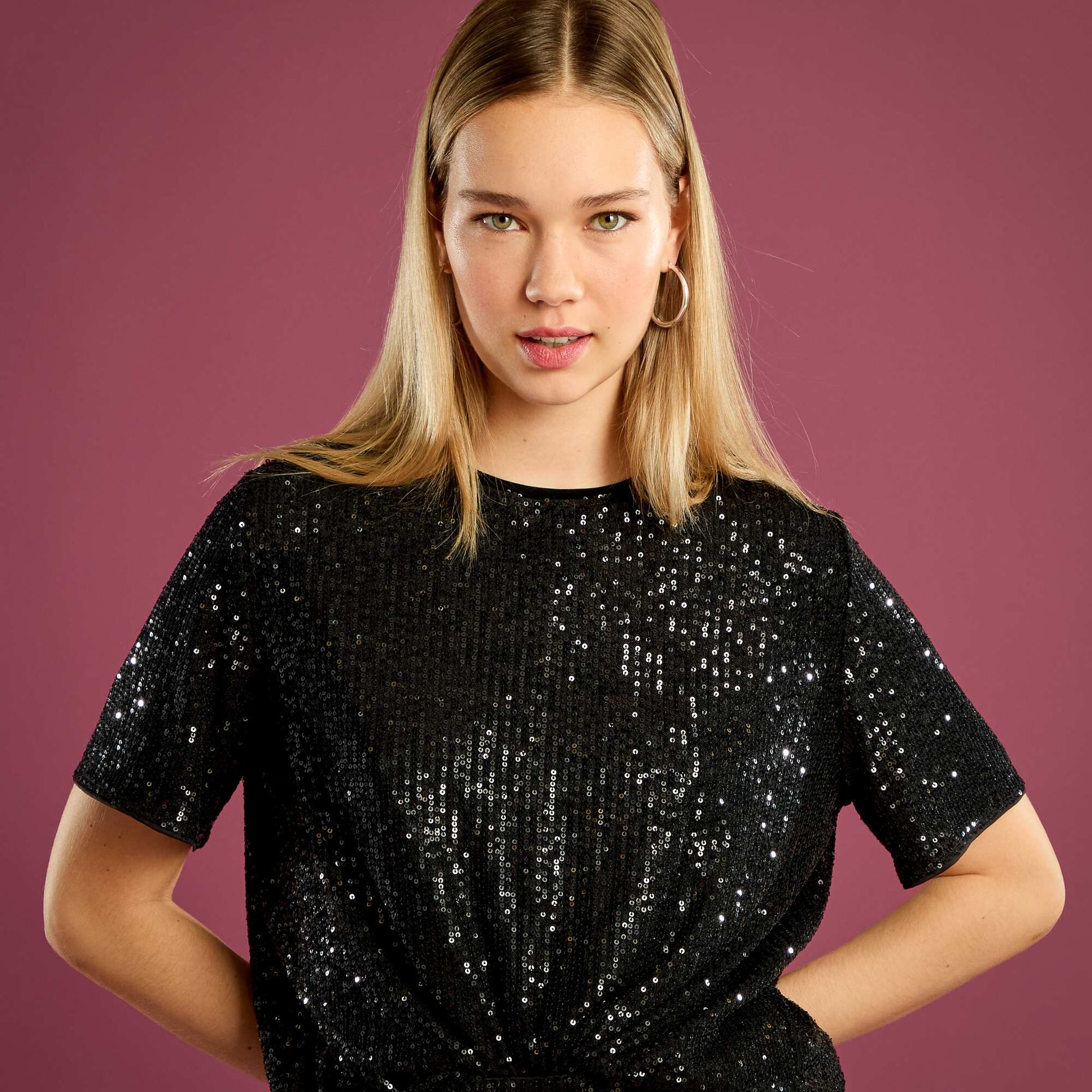 Tee-shirt de fêtes à sequins NOIR
