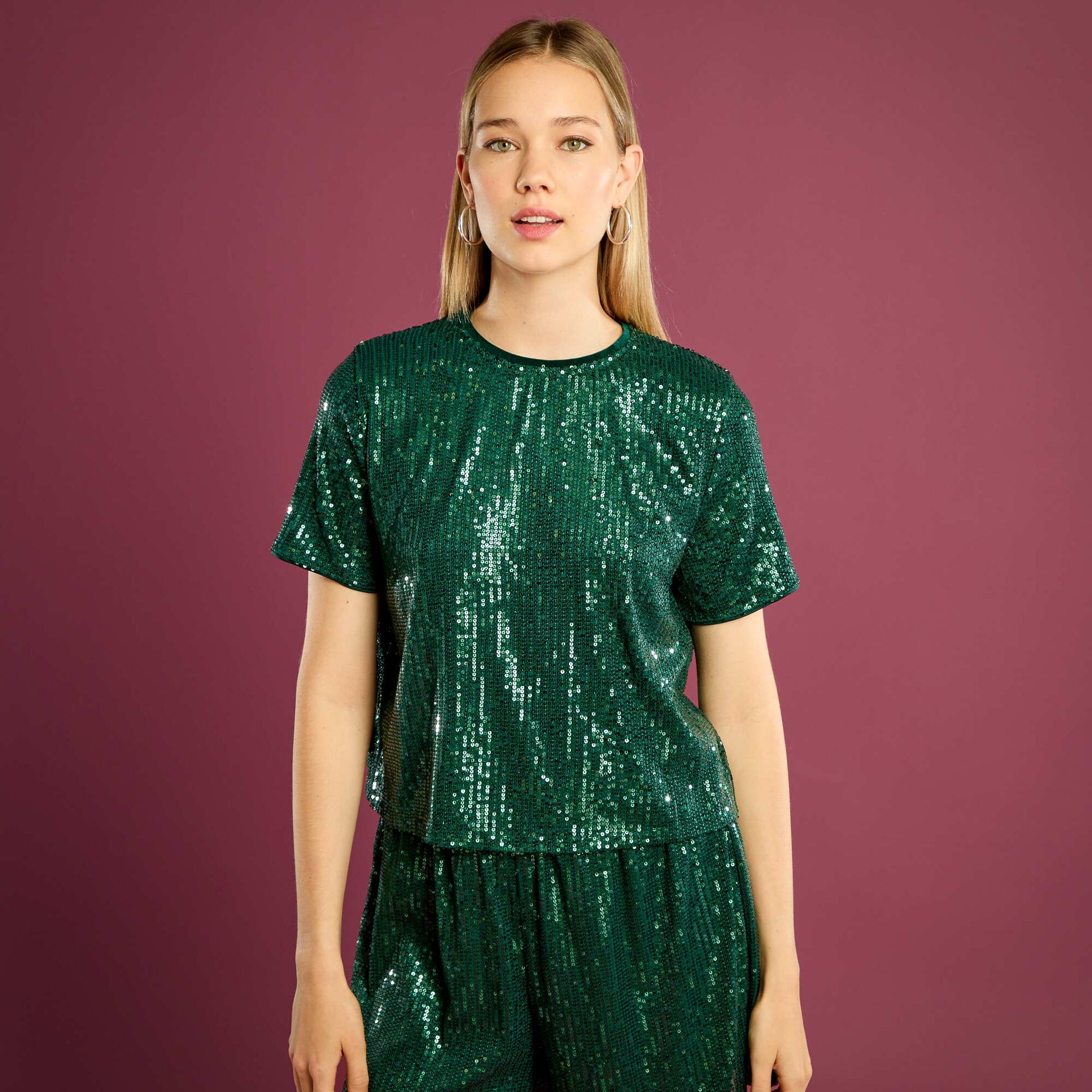 Tee-shirt de fêtes à sequins VERT