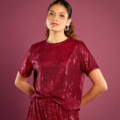 Tee-shirt de fêtes à sequins ROUGE