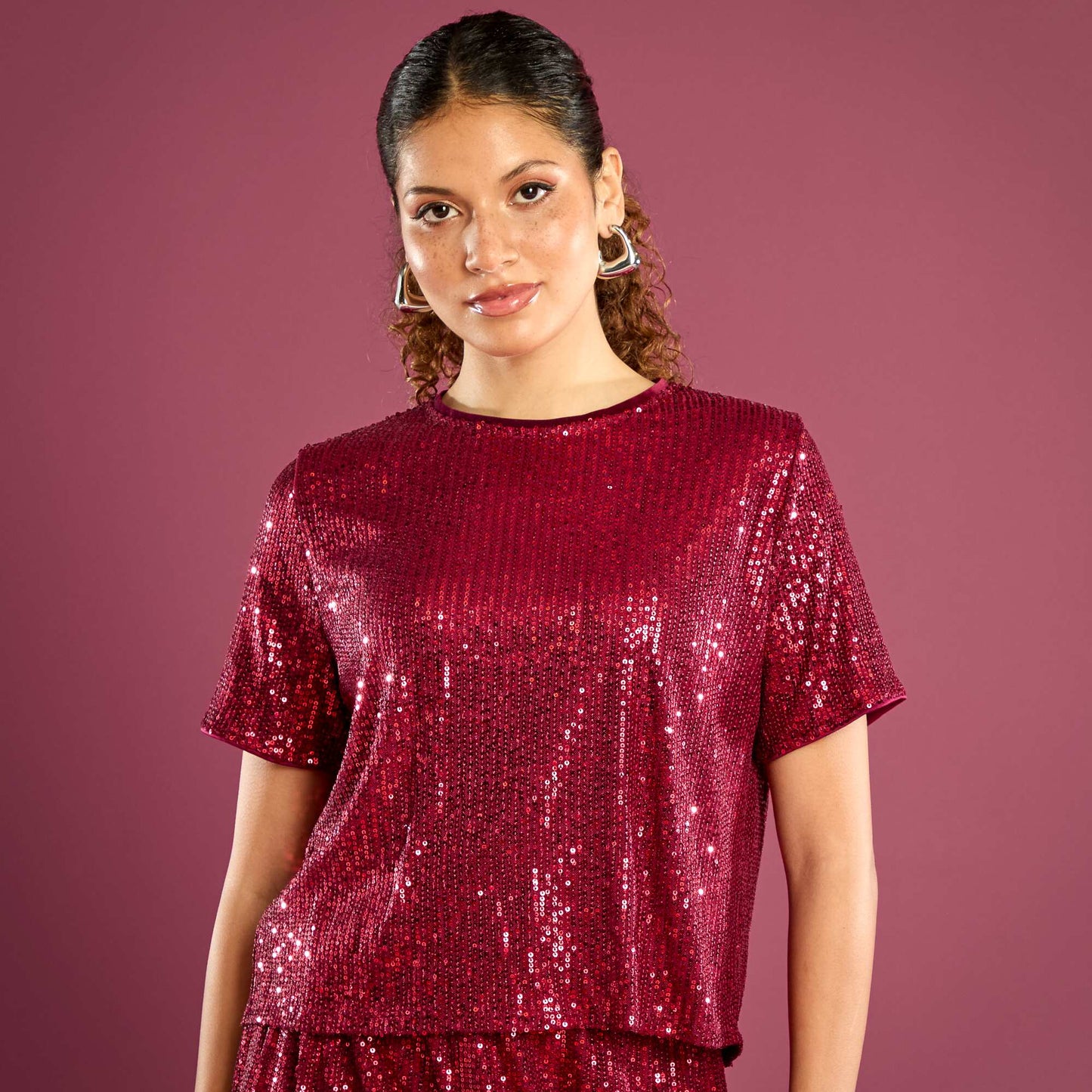 Tee-shirt de fêtes à sequins ROUGE