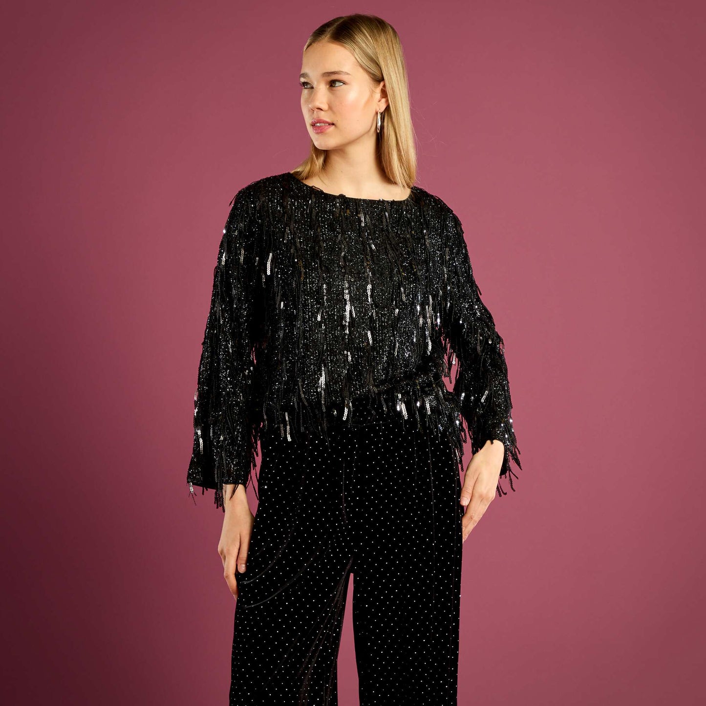 Tee-shirt à franges et sequins NOIR