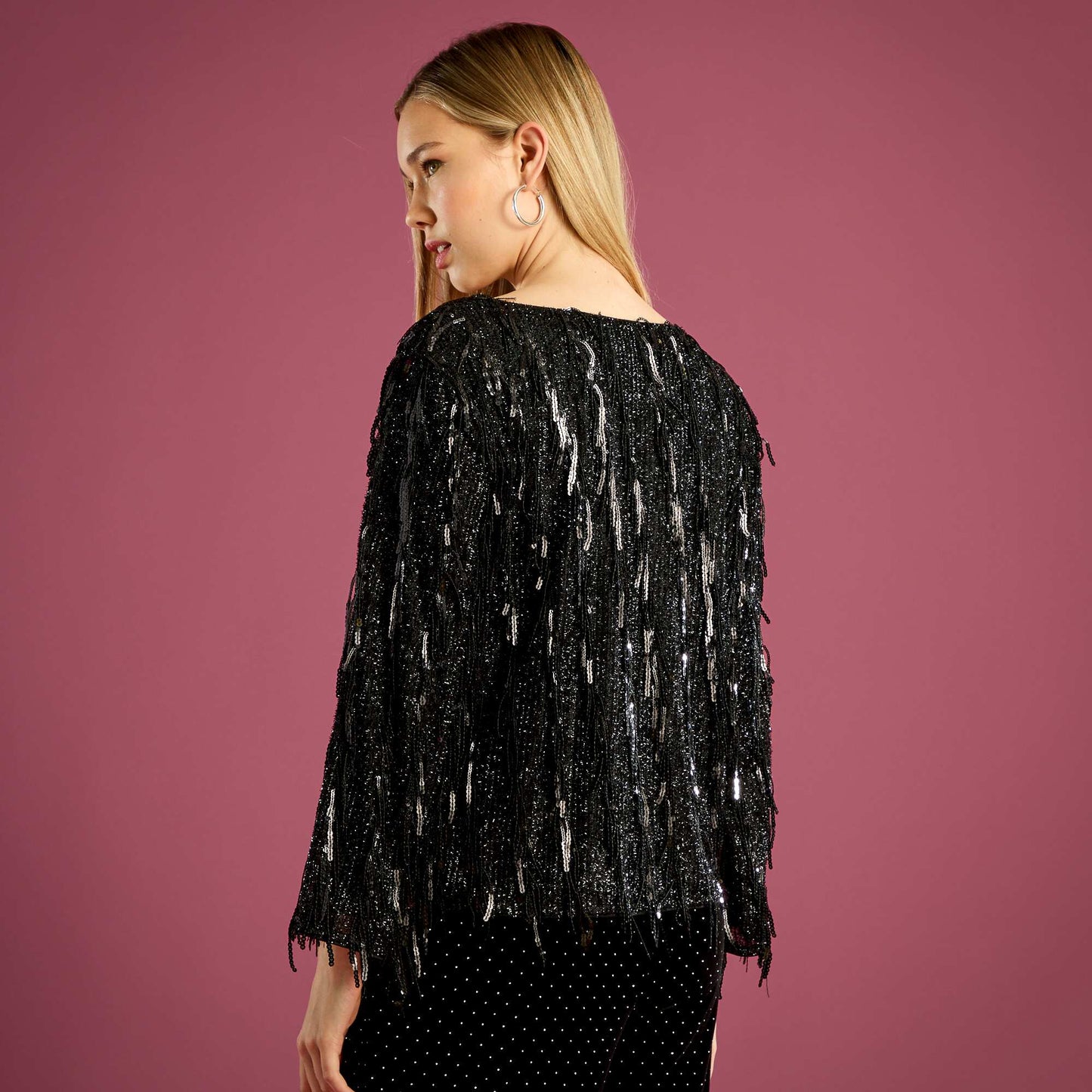 Tee-shirt à franges et sequins NOIR
