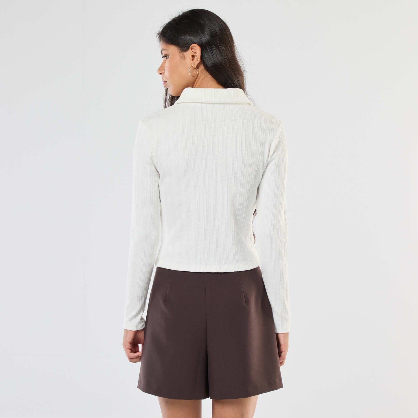 Tee-shirt en maille pointelle  avec col polo BLANC