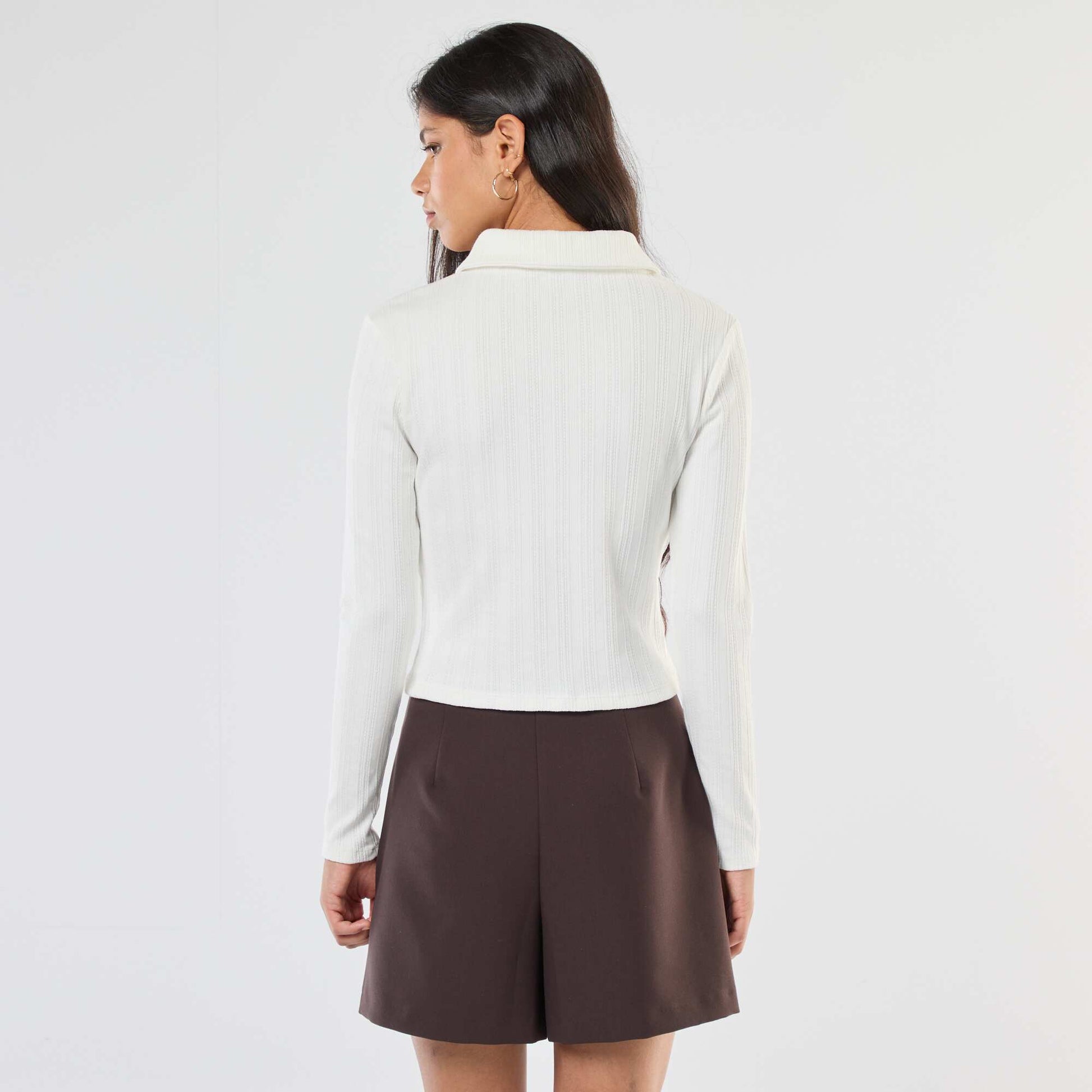 Tee-shirt en maille pointelle  avec col polo BLANC
