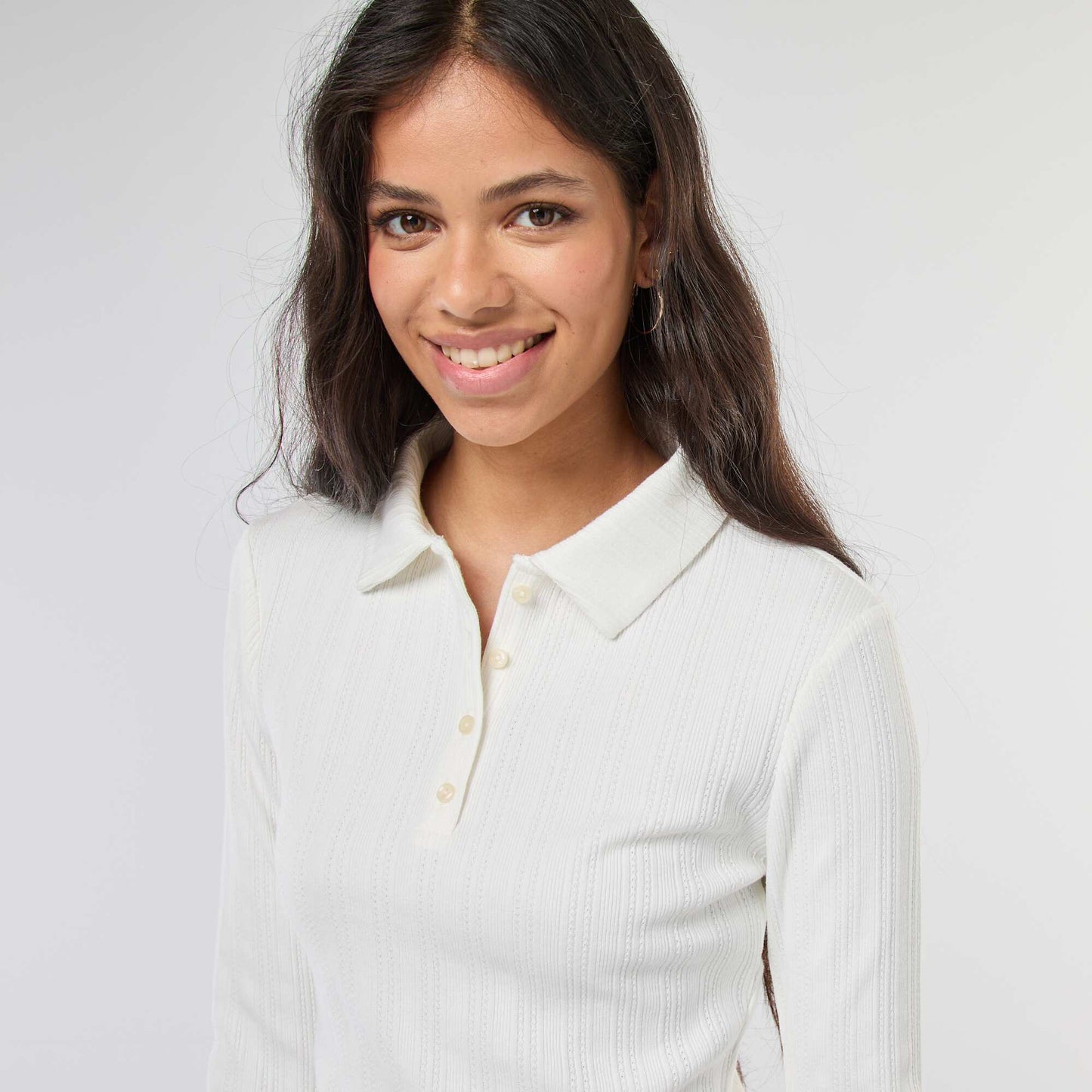 Tee-shirt en maille pointelle  avec col polo BLANC