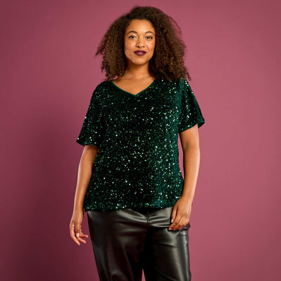 T-shirt avec sequins all-over manches courtes VERT
