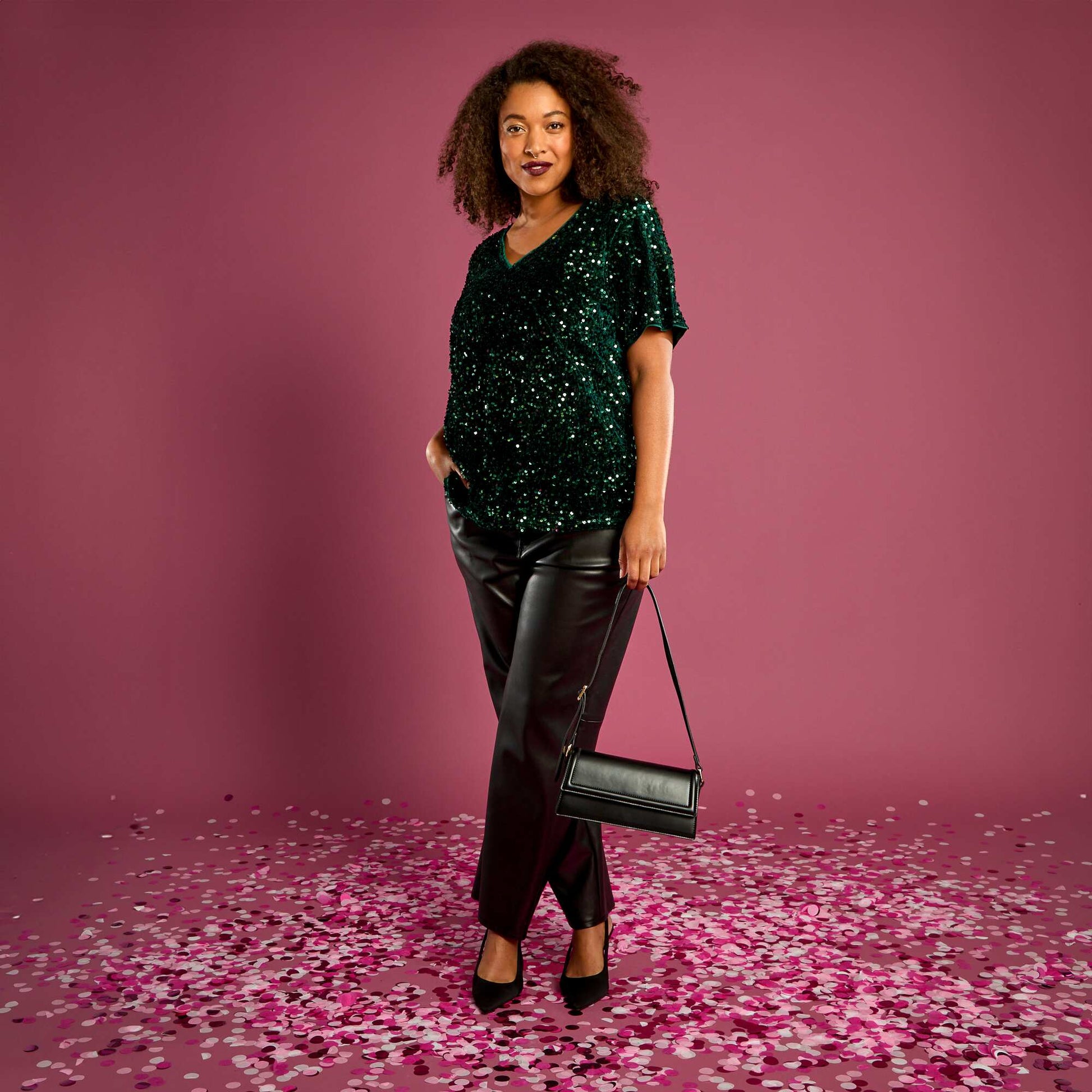 T-shirt avec sequins all-over manches courtes VERT
