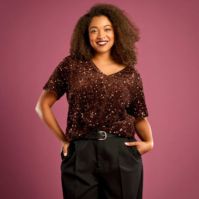 T-shirt avec sequins all-over manches courtes MARRON