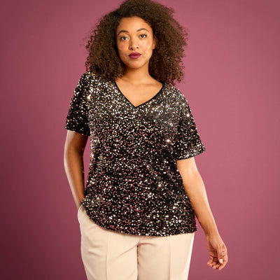 T-shirt avec sequins all-over manches courtes JAUNE