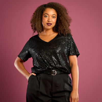 Tee-shirt manches courtes à sequins NOIR