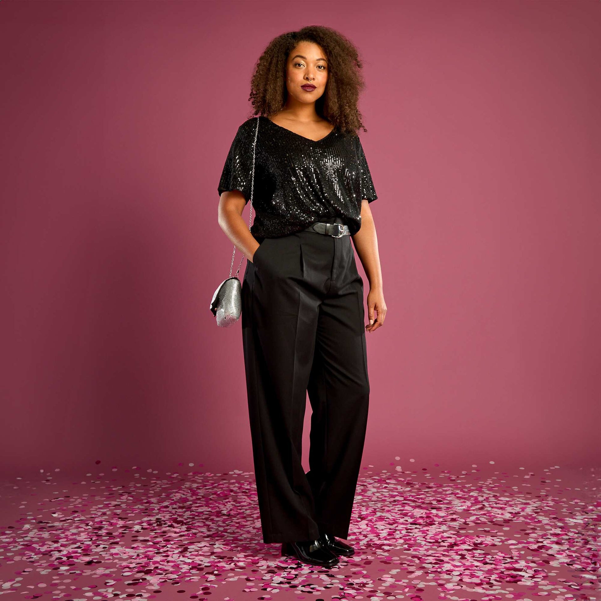Tee-shirt manches courtes à sequins NOIR