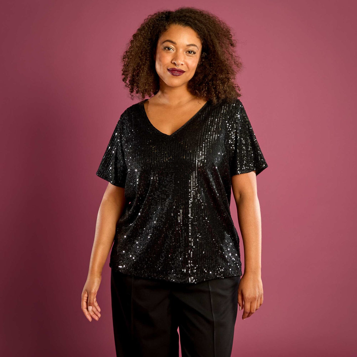 Tee-shirt manches courtes à sequins NOIR