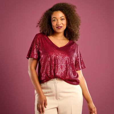 Tee-shirt manches courtes à sequins ROUGE