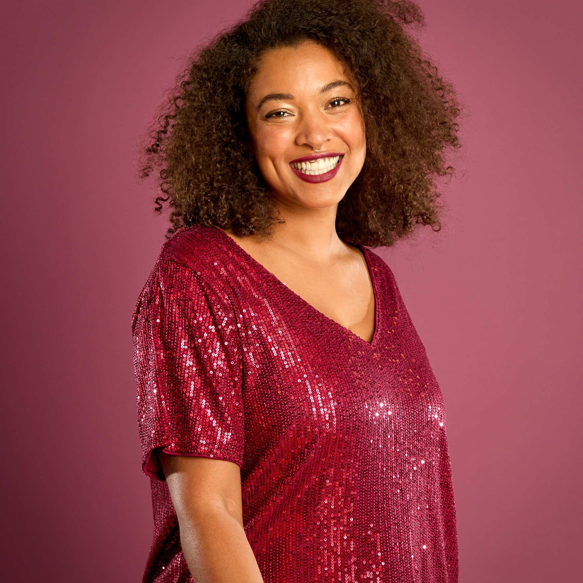 Tee-shirt manches courtes à sequins ROUGE