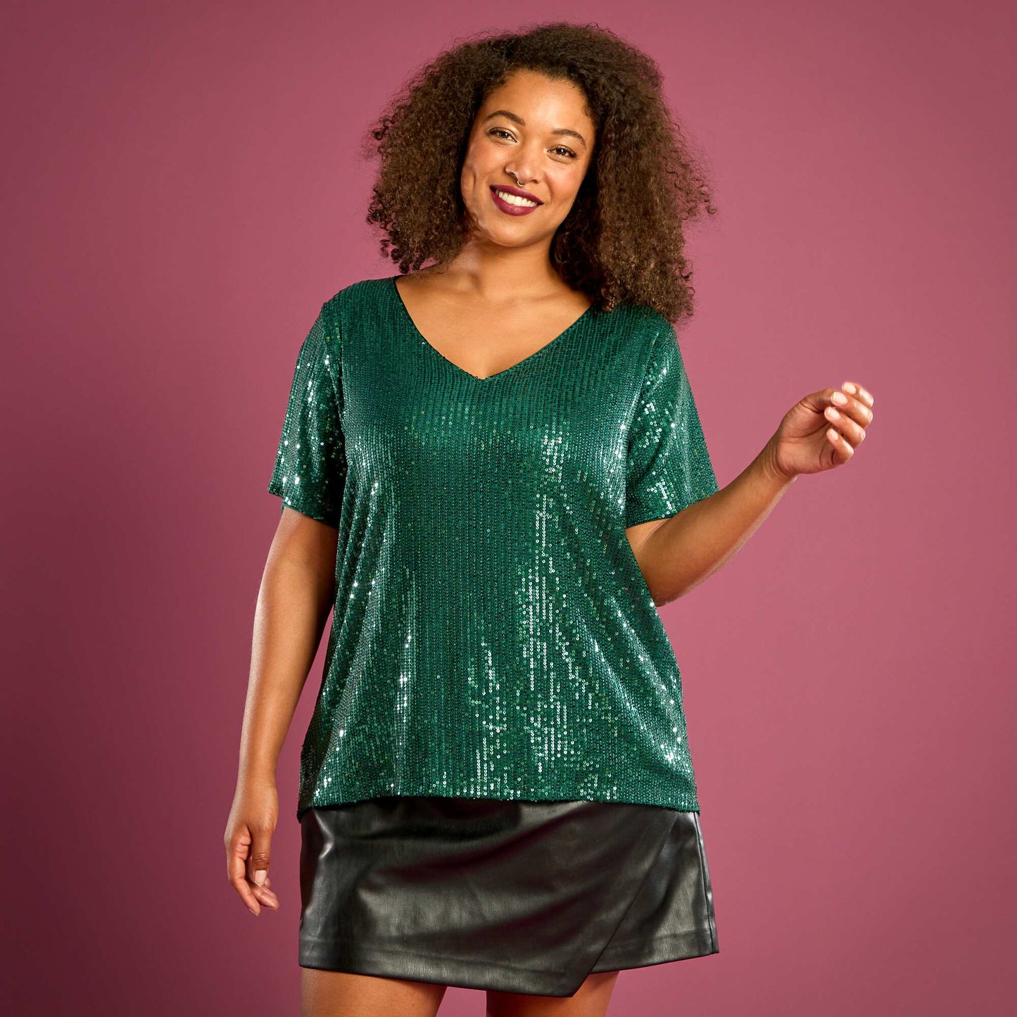 Tee-shirt manches courtes à sequins VERT