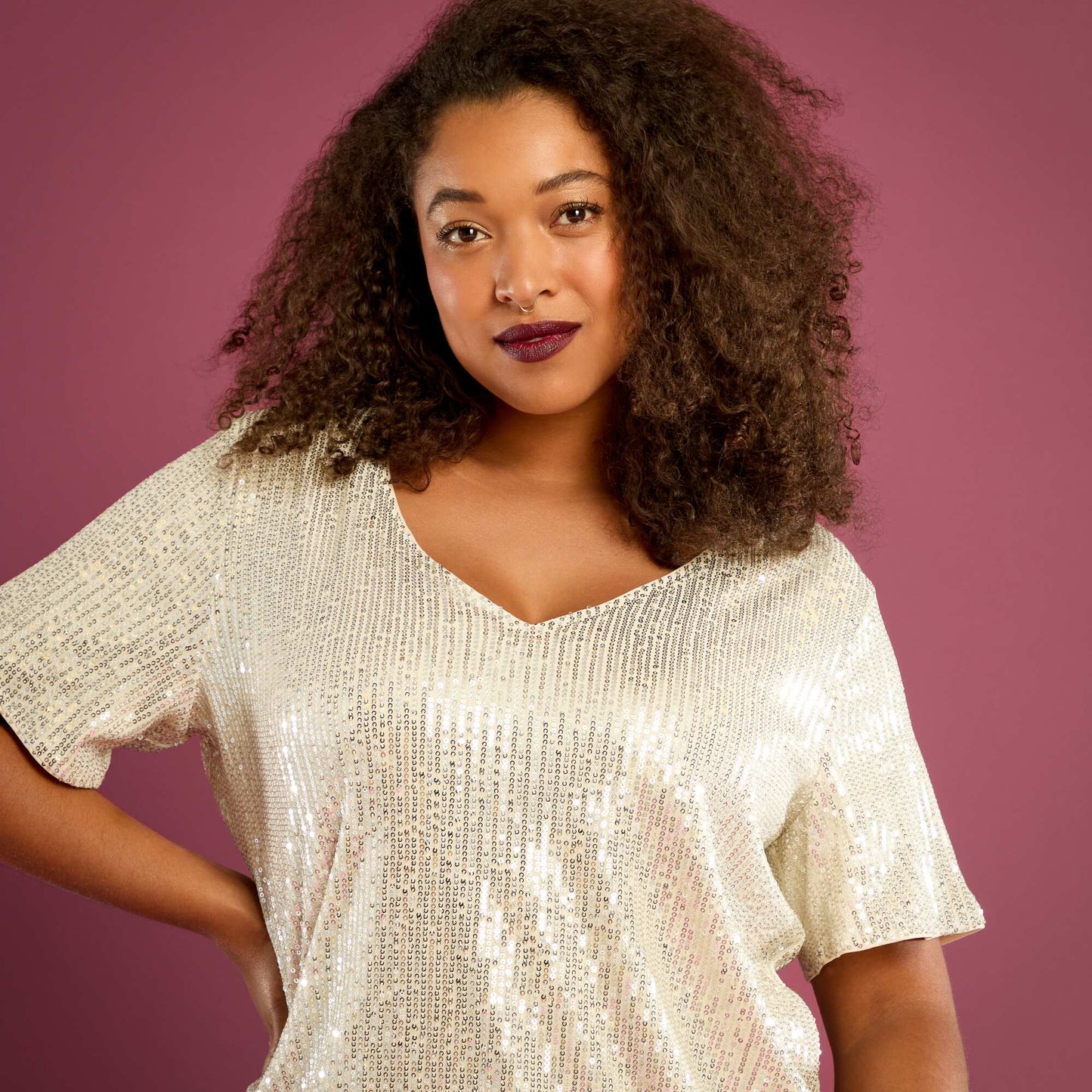 Tee-shirt manches courtes à sequins BEIGE