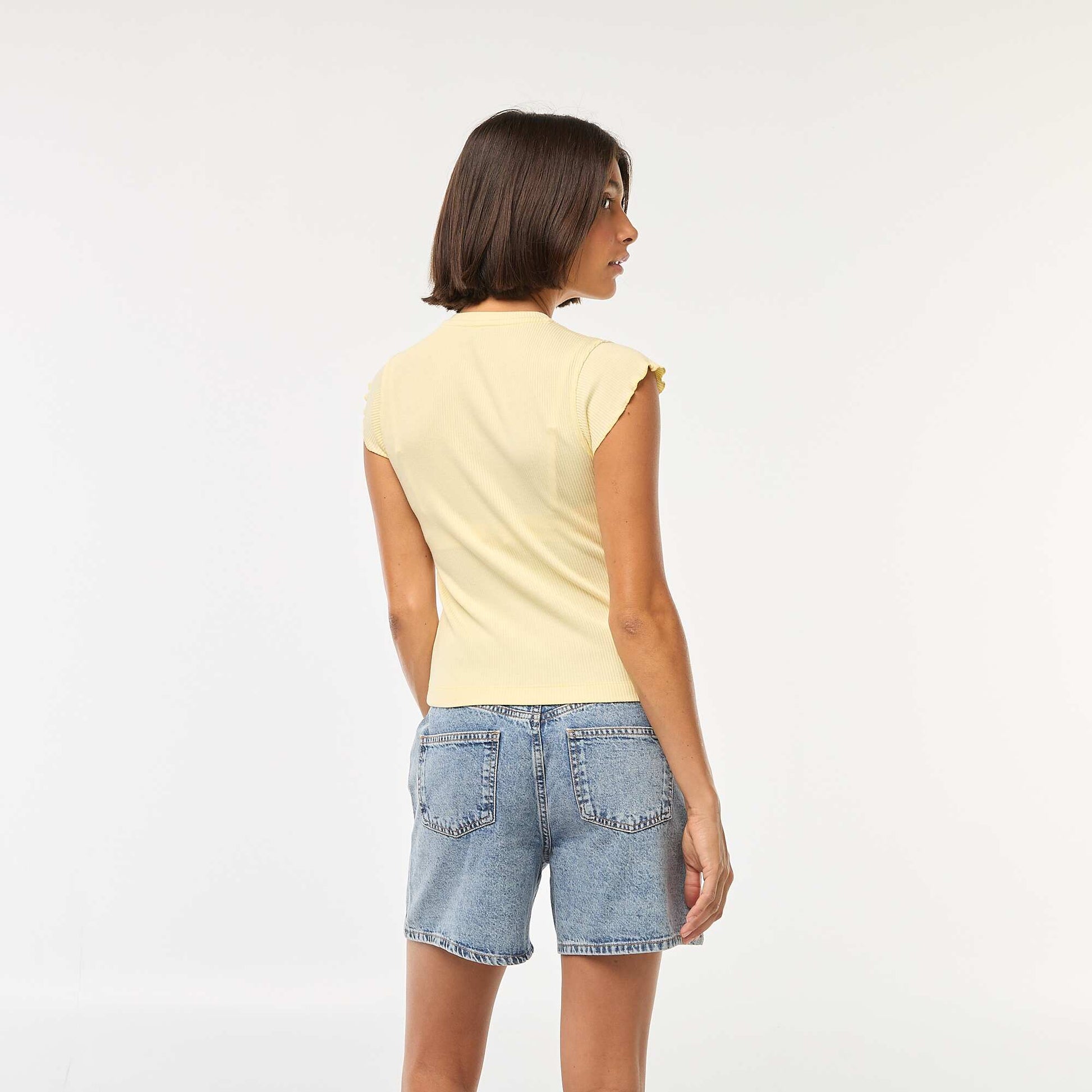 Tee-shirt côtelé avec manches volantées JAUNE