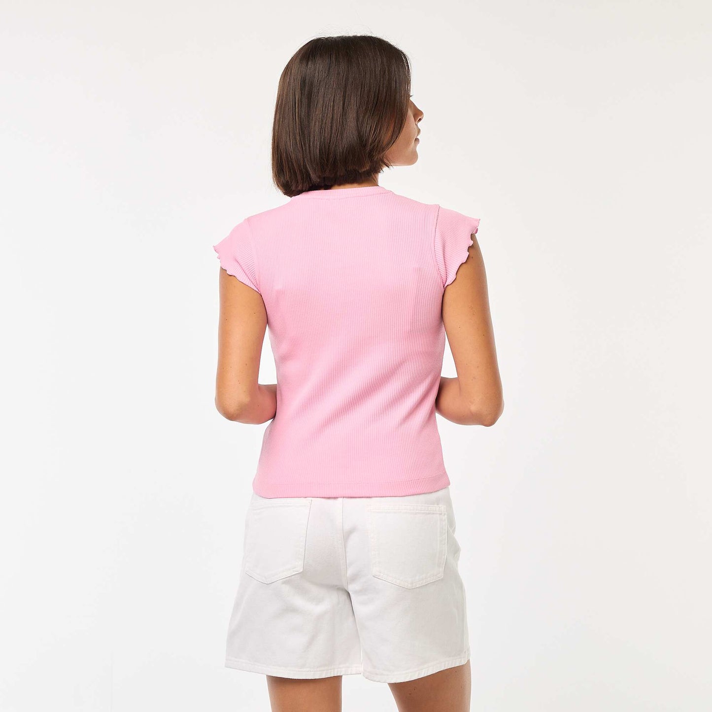 Tee-shirt côtelé avec manches volantées ROSE