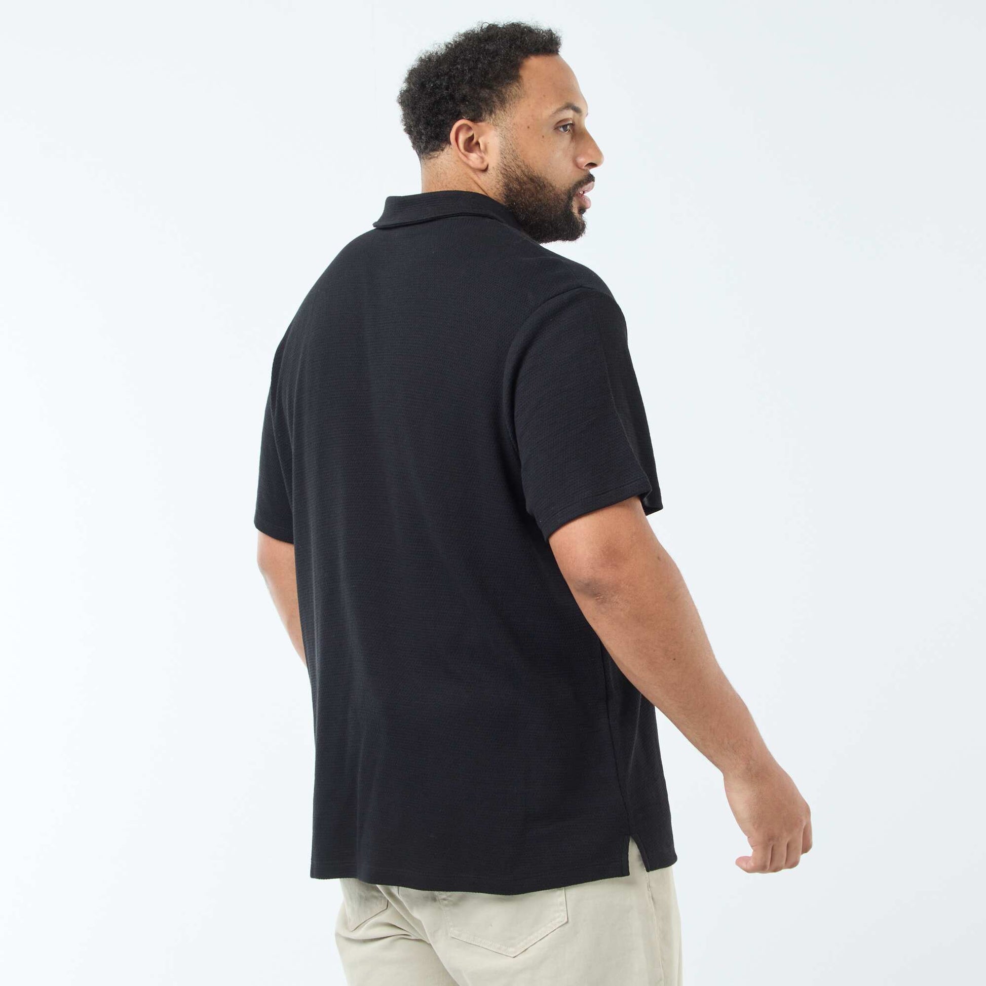 Polo regular en maille relief NOIR