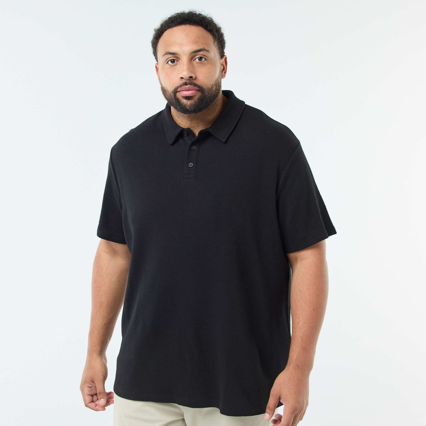 Polo regular en maille relief NOIR