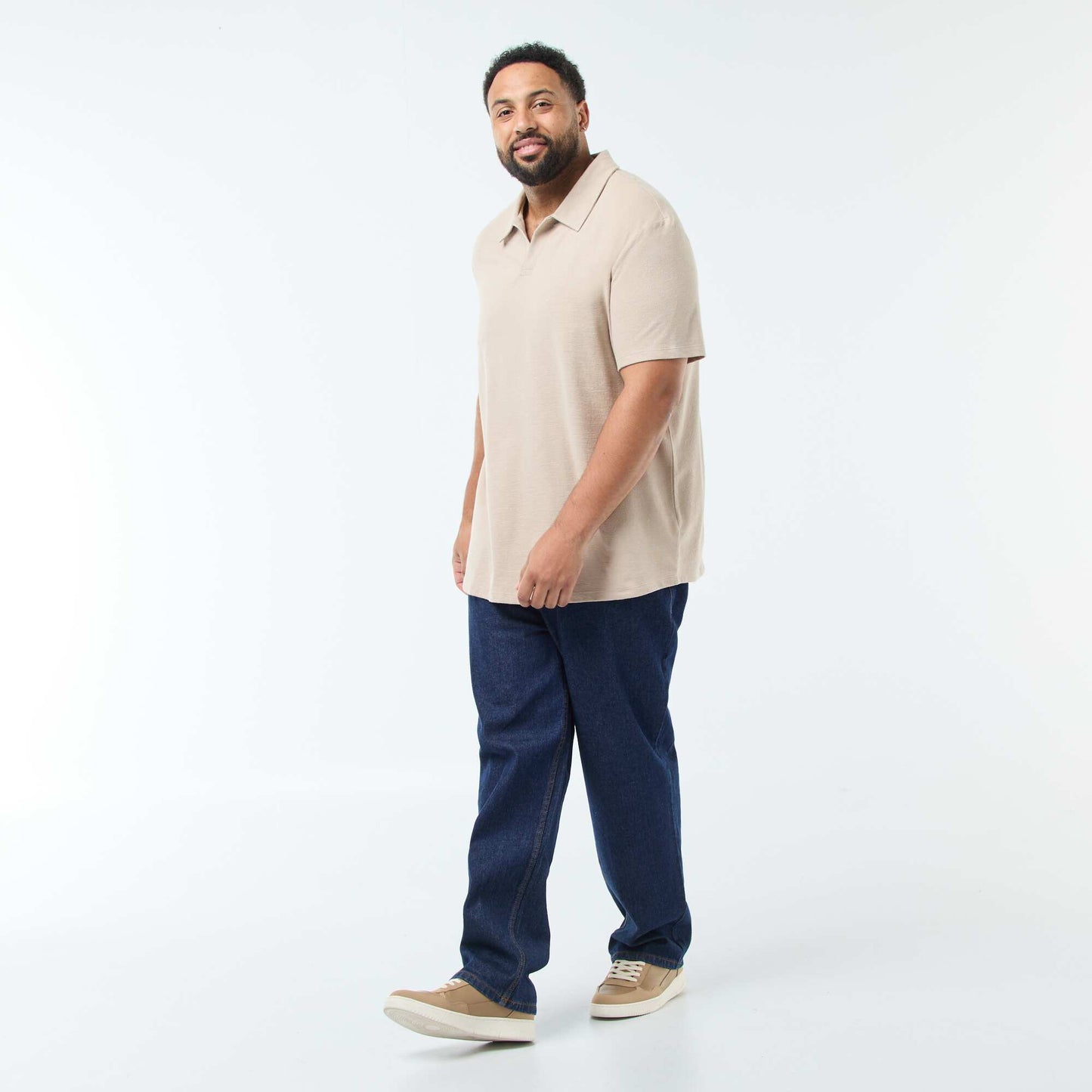 Polo regular en coton uni BEIGE