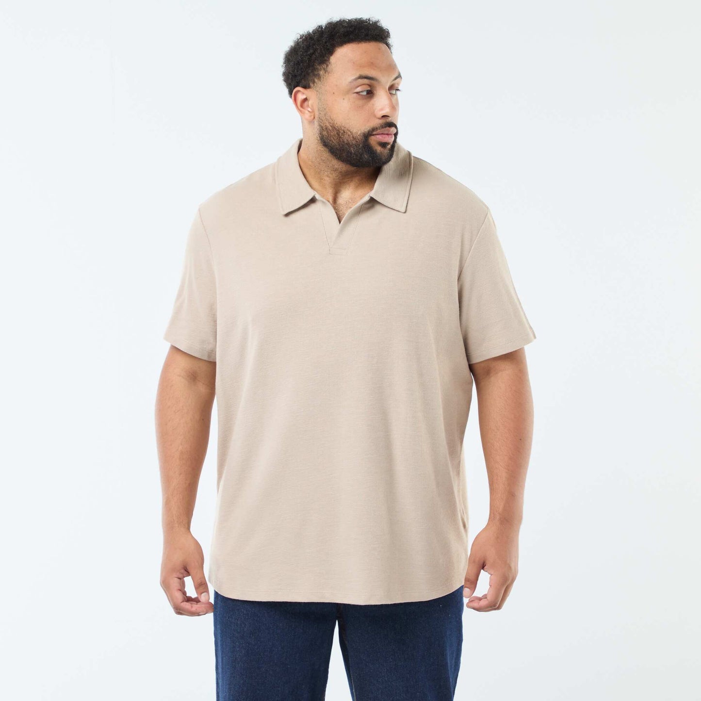 Polo regular en coton uni BEIGE