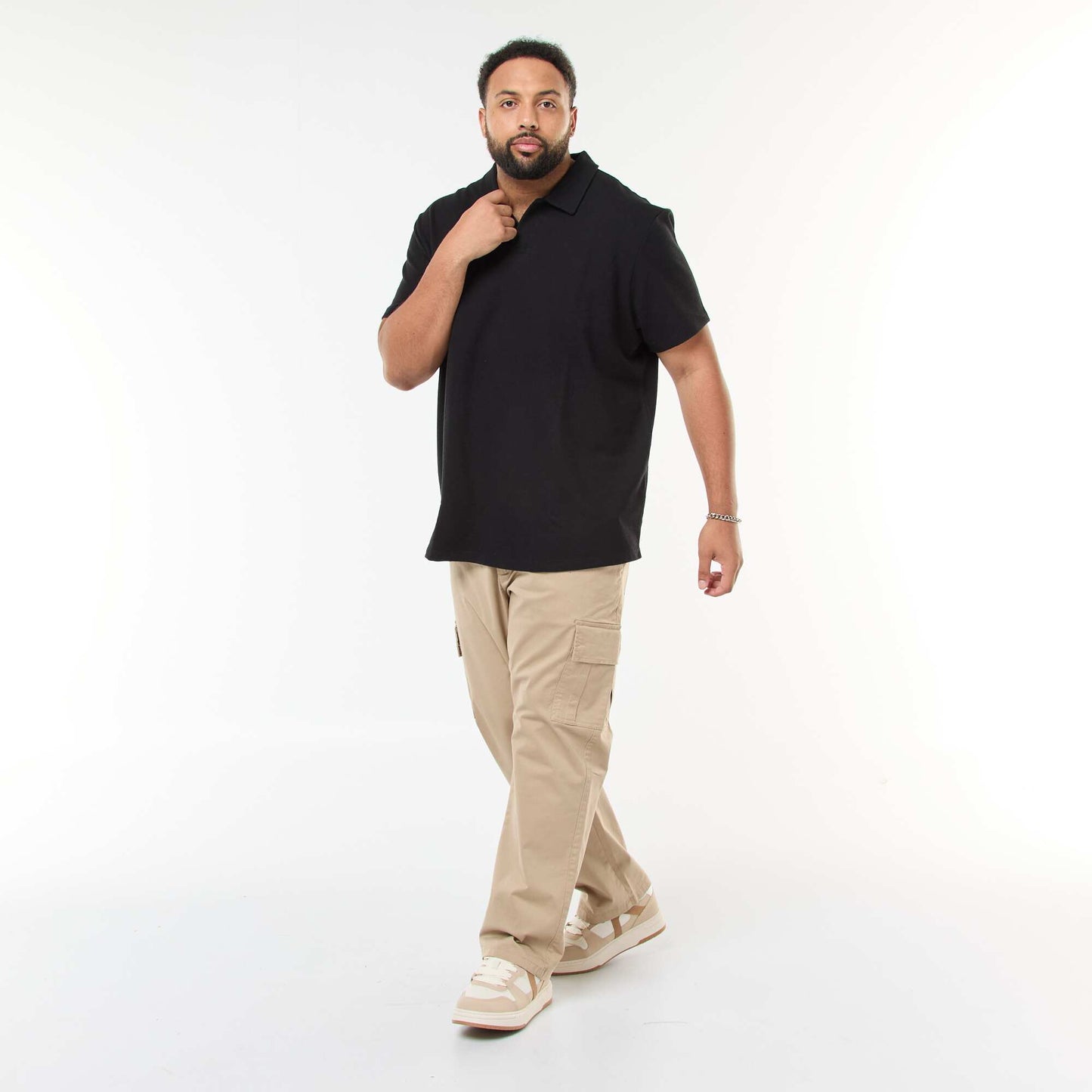 Polo regular en coton uni NOIR