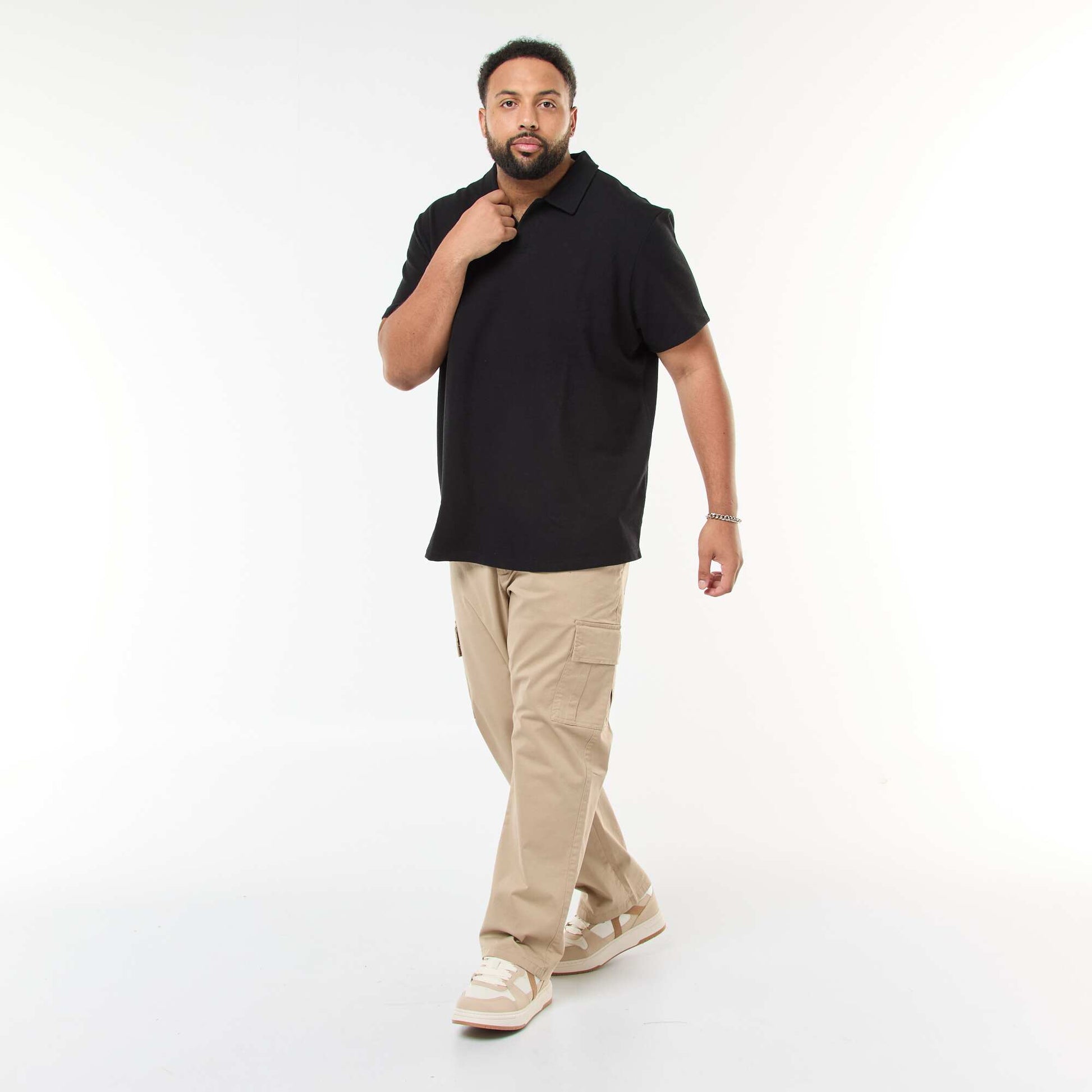 Polo regular en coton uni NOIR