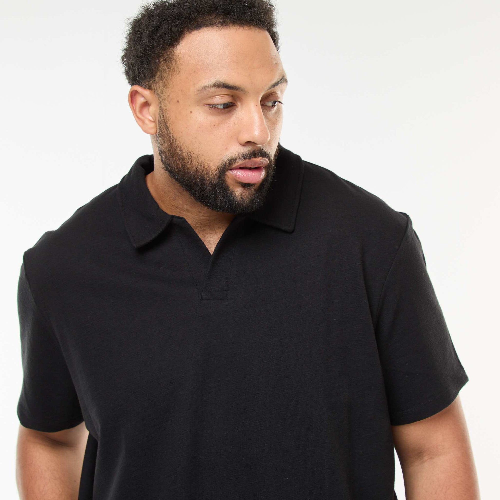 Polo regular en coton uni NOIR