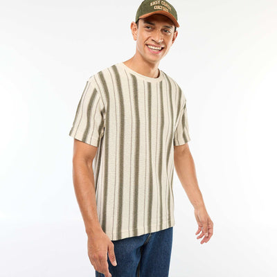 T-shirt en maille tricot à manches courtes BEIGE