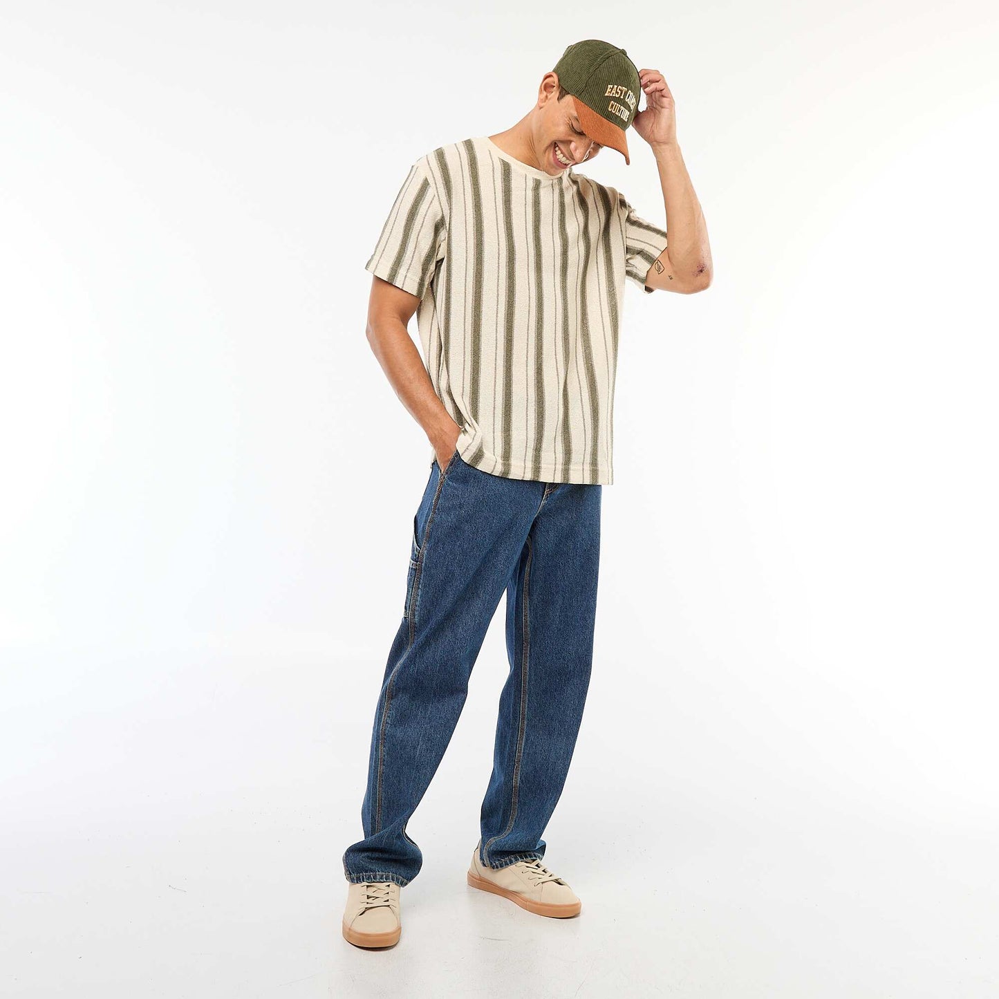 T-shirt en maille tricot à manches courtes BEIGE