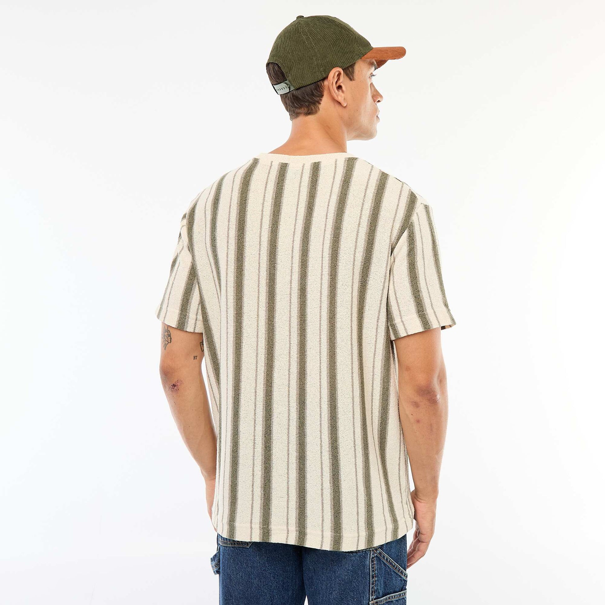 T-shirt en maille tricot à manches courtes BEIGE
