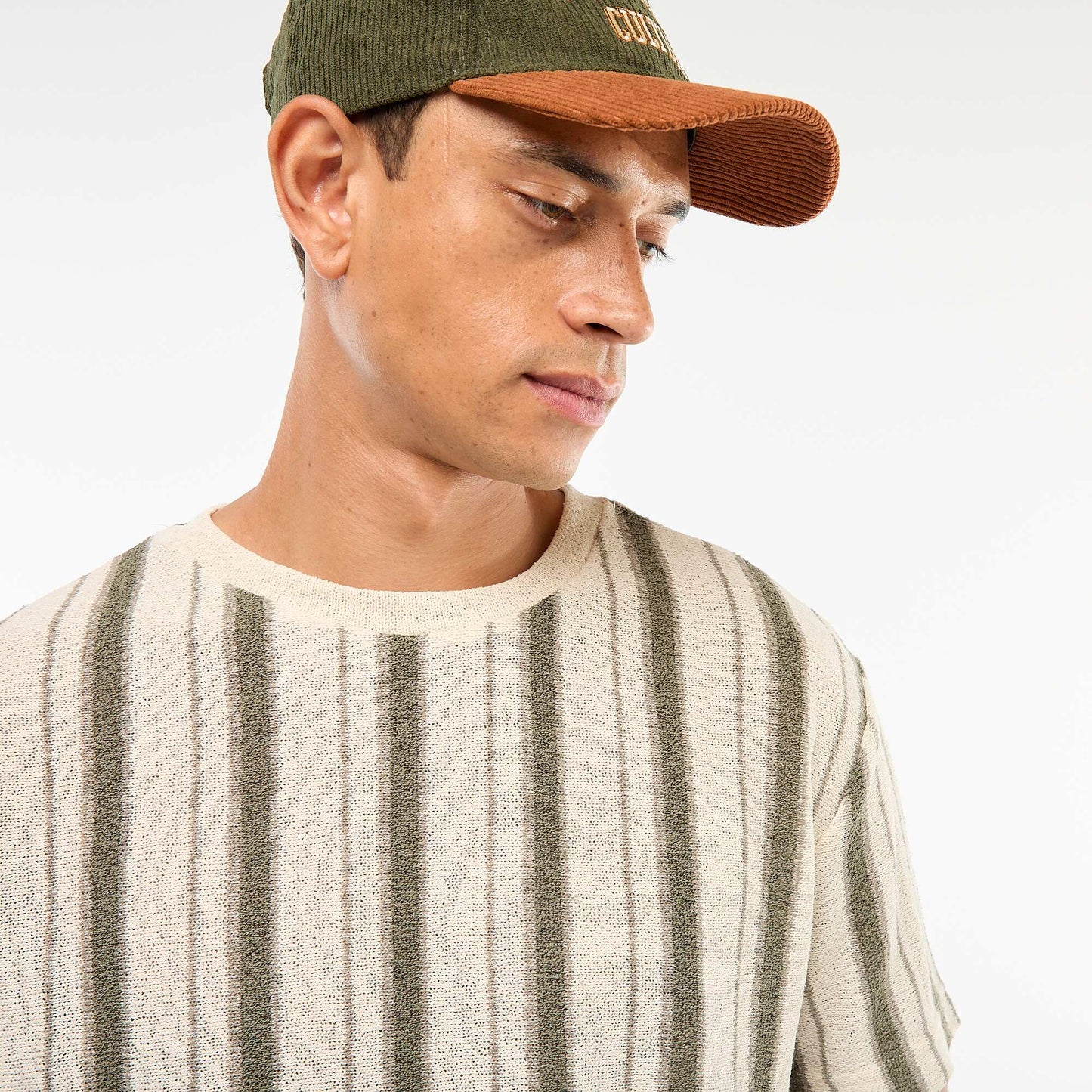 T-shirt en maille tricot à manches courtes BEIGE