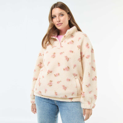 Sweat col camionneur effet moutonné BEIGE
