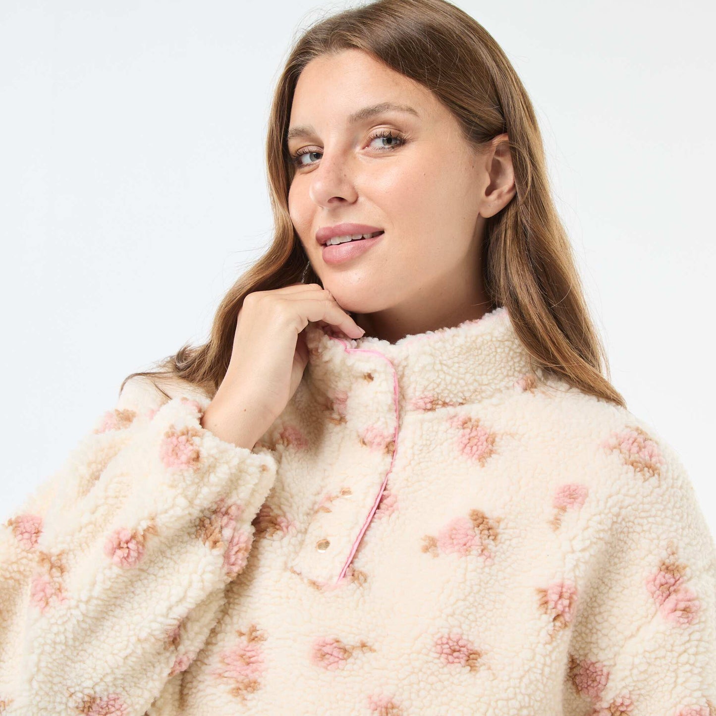Sweat col camionneur effet moutonné BEIGE