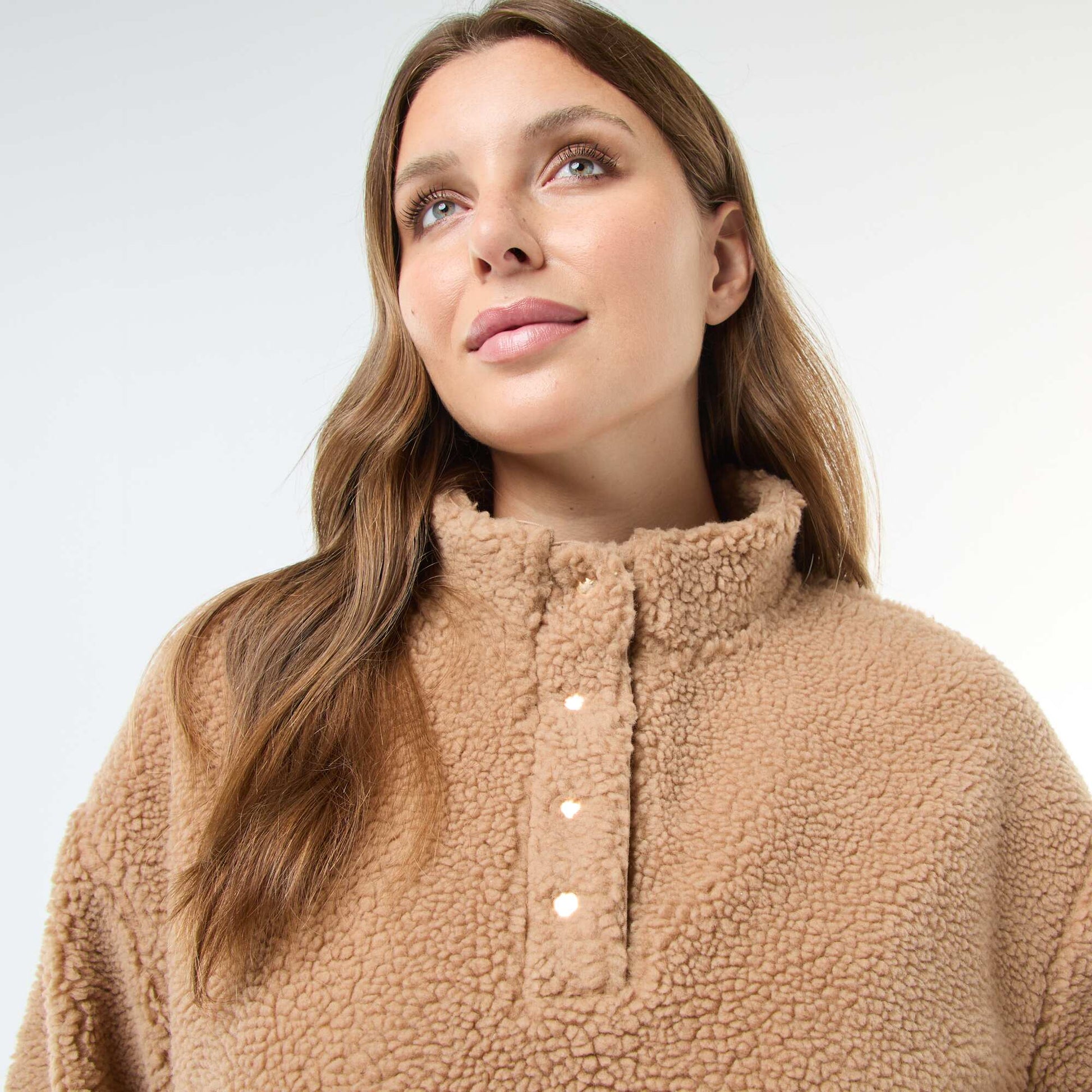 Sweat col camionneur effet moutonné MARRON