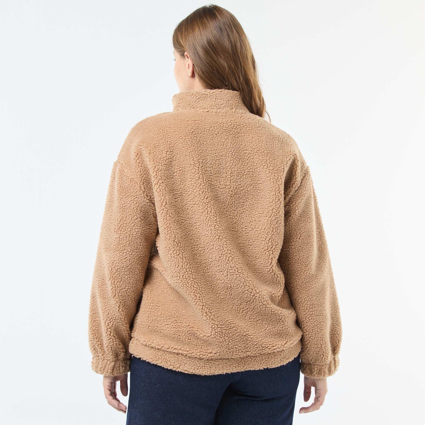 Sweat col camionneur effet moutonné MARRON