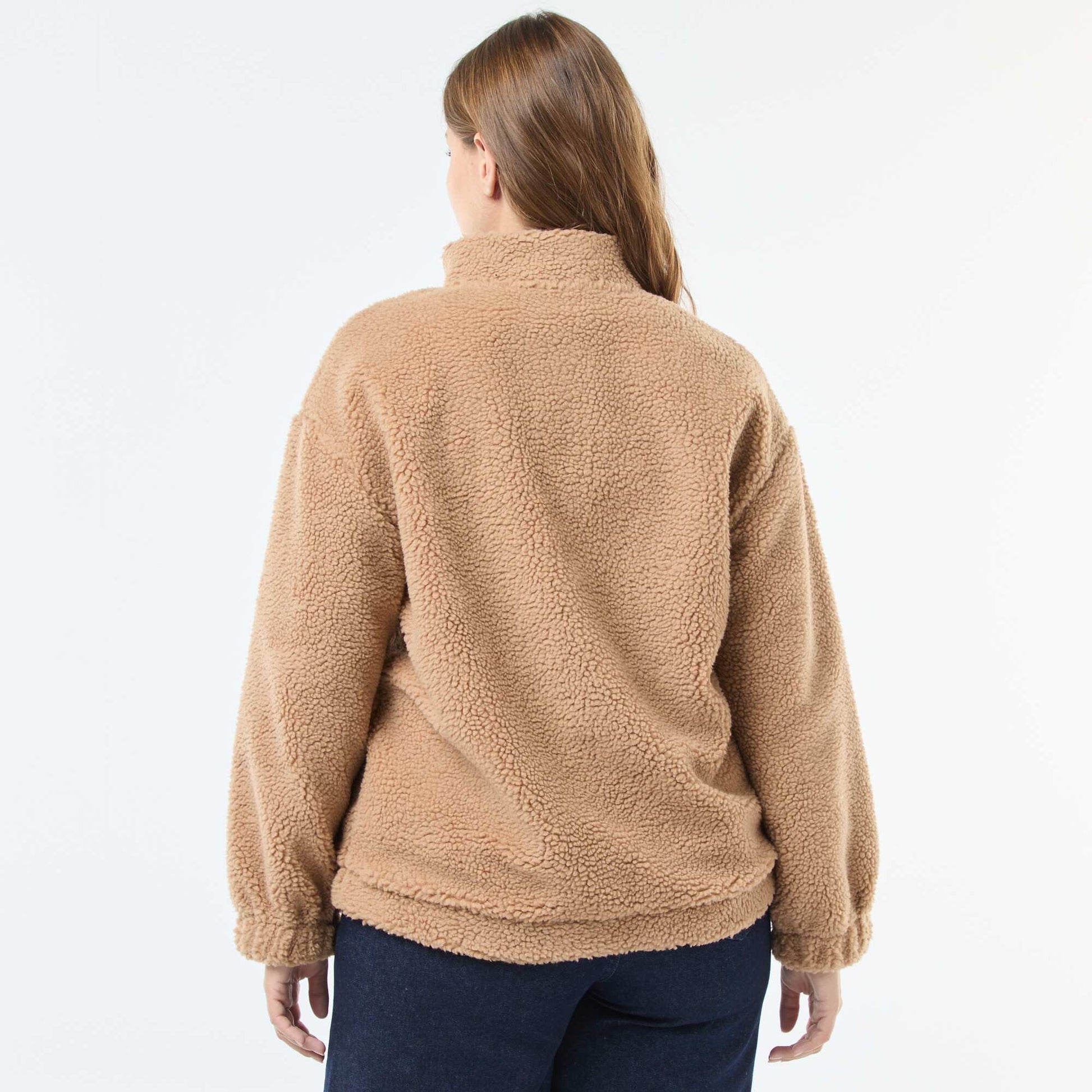 Sweat col camionneur effet moutonné MARRON