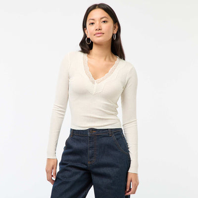 Haut en dentelle manches longues BLANC