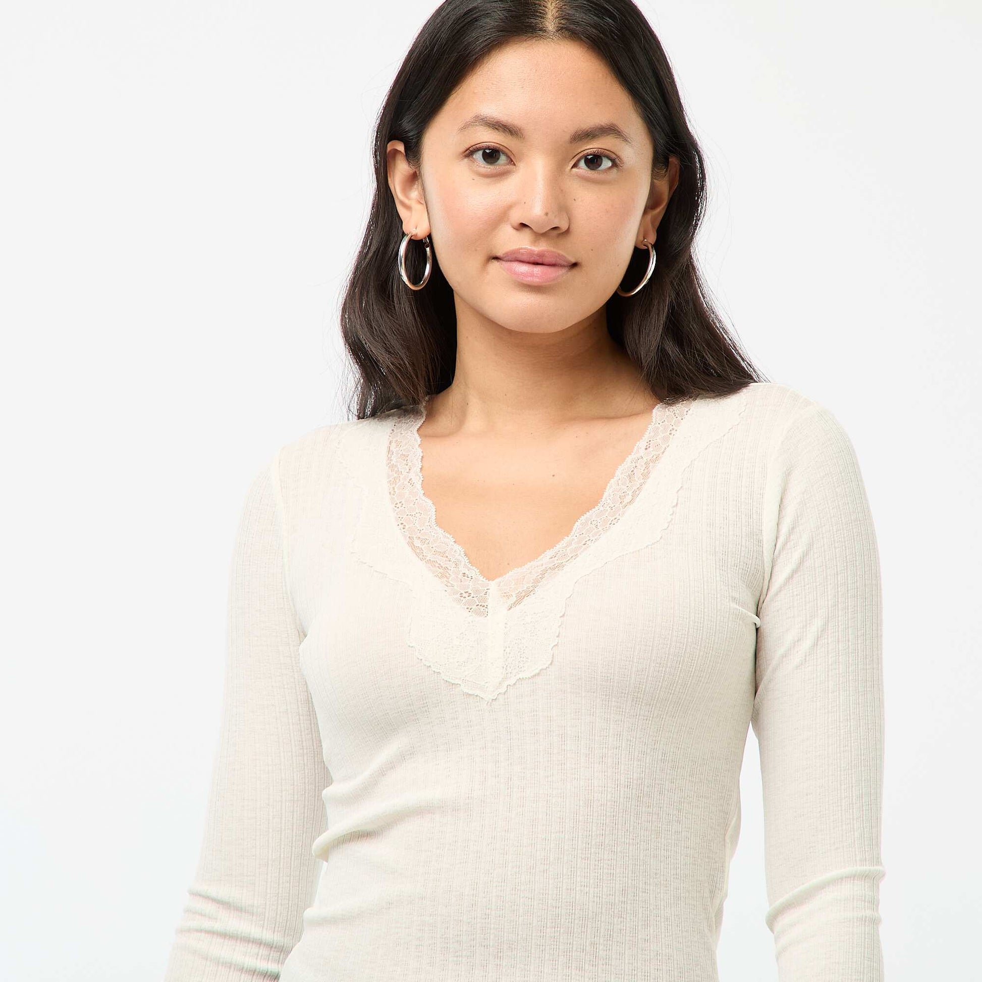 Haut en dentelle manches longues BLANC
