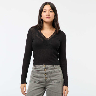 Haut en dentelle manches longues NOIR