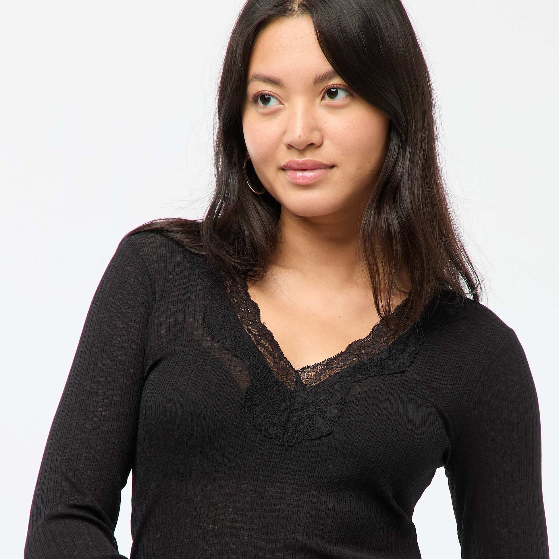 Haut en dentelle manches longues NOIR